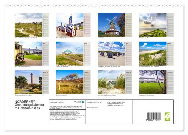 Produktbild: NORDERNEY Geburtstagskalender mit Planerfunktion (hochwertiger Premium Wandkalender 2026 DIN A2 quer), Kunstdruck in Hochglanz