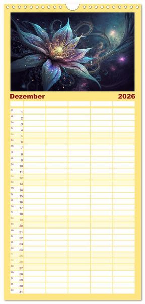 Produktbild: Familienplaner 2026 - Kosmische Bl&uuml;ten mit 5 Spalten (Wandkalender, 21 x 45 cm) CALVENDO