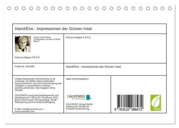 Produktbild: Irland/Eire - Impressionen der Gr&uuml;nen Insel (Tischkalender 2026 DIN A5 quer), CALVENDO Monatskalender