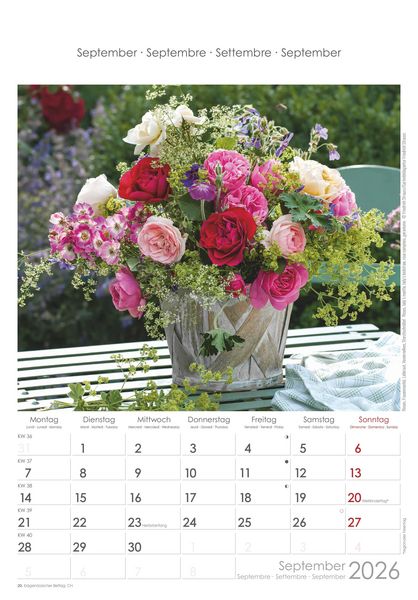 Blumen 2026 - Bildkalender 23,7x34 cm - Kalender mit Platz für Notizen - mit vielen Zusatzinformationen - Wandkalender - Blumenkalender