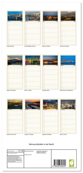 Produktbild: Familienplaner 2026 - Sehnsuchtsh&auml;fen in der Nacht mit 5 Spalten (Wandkalender, 21 x 45 cm) CALVENDO