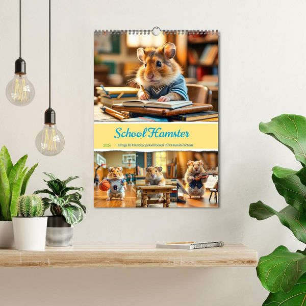 Produktbild: School Hamster - Eifrige KI Hamster pr&auml;sentieren ihre Hamsterschule (Wandkalender 2026 DIN A3 hoch), CALVENDO Monatskalender