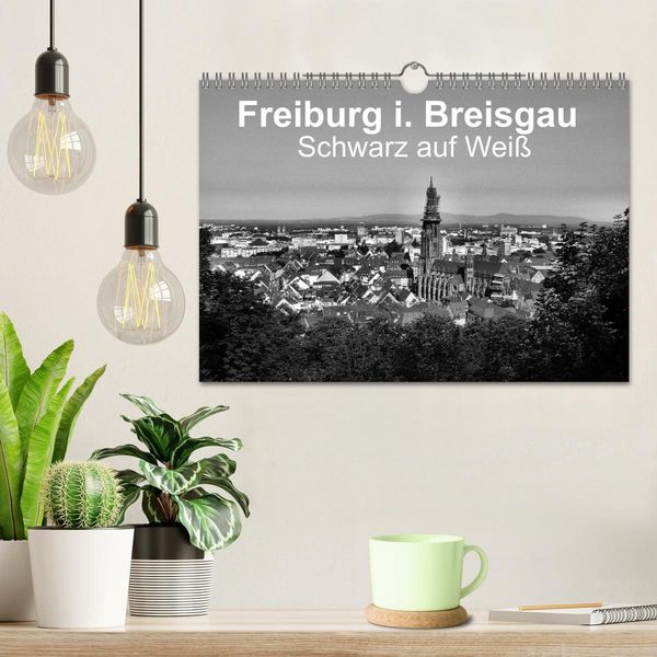 Produktbild: Freiburg i. Breisgau Schwarz auf Wei&szlig; (Wandkalender 2026 DIN A4 quer), CALVENDO Monatskalender
