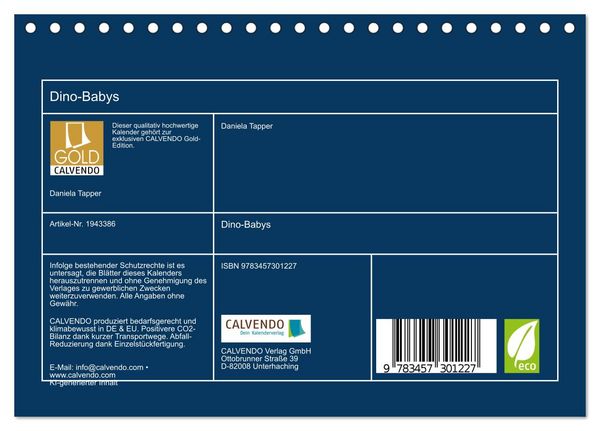 Produktbild: Dino-Babys (Tischkalender 2026 DIN A5 quer), CALVENDO Monatskalender