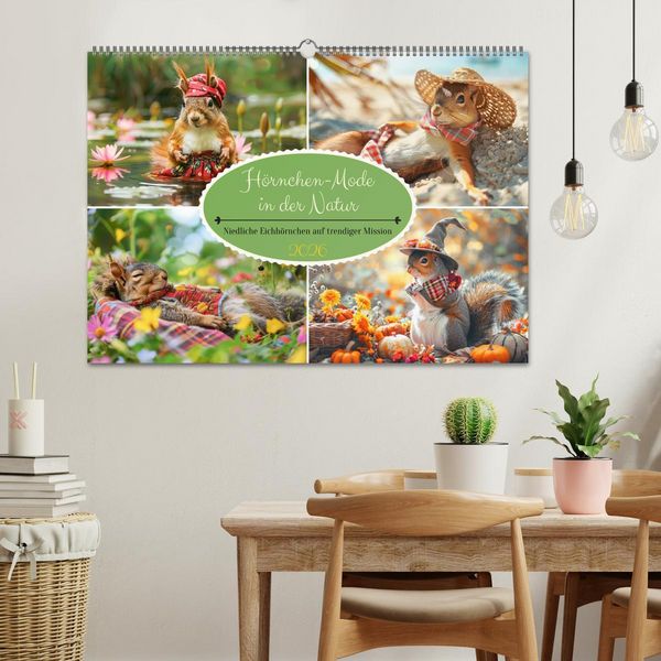 Produktbild: H&ouml;rnchen-Mode in der Natur. Niedliche Eichh&ouml;rnchen auf trendiger Mission (Wandkalender 2026 DIN A2 quer), CALVENDO Monatskalender