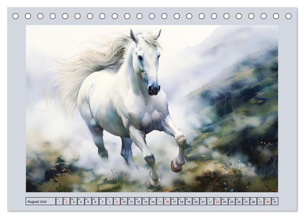 Produktbild: Anmutige Schimmel. &Auml;sthetik wei&szlig;er Aquarell-Pferde (Tischkalender 2026 DIN A5 quer), CALVENDO Monatskalender