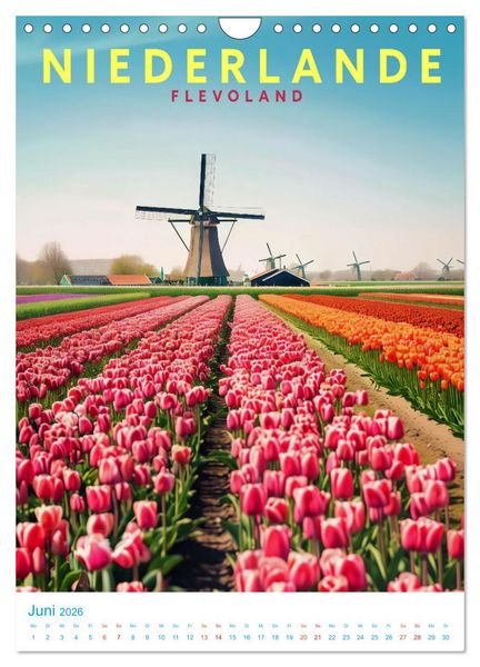Produktbild: Niederlande - Old School Poster Style (Wandkalender 2026 DIN A4 hoch), CALVENDO Monatskalender