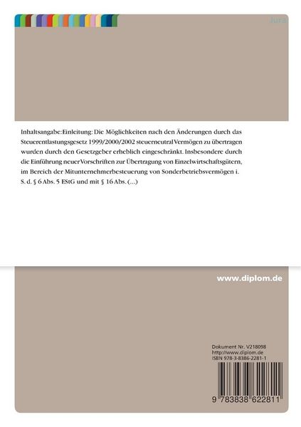 Produktbild: Verm&ouml;gens&uuml;bertragungen nach den &Auml;nderungen durch das Steuerentlastungsgesetz 1999/2000/2002