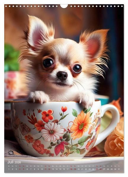 Produktbild: Kaffeepause mit Chihuahua - Kleine Freunde in gro&szlig;en Tassen (Wandkalender 2026 DIN A3 hoch), CALVENDO Monatskalender