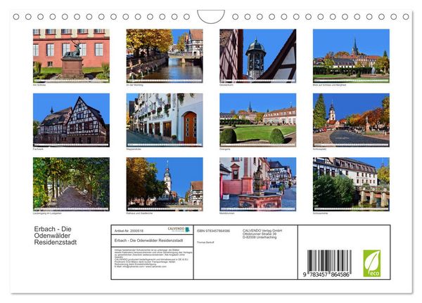 Produktbild: Erbach - Die Odenw&auml;lder Residenzstadt (Wandkalender 2026 DIN A4 quer), CALVENDO Monatskalender