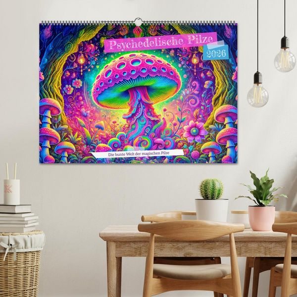 Produktbild: Psychedelische Pilze - Die bunte Welt der magischen Pilze (Wandkalender 2026 DIN A2 quer), CALVENDO Monatskalender
