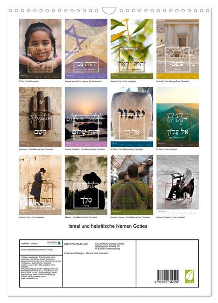 Produktbild: Israel und hebr&auml;ische Namen Gottes (Wandkalender 2026 DIN A3 hoch), CALVENDO Monatskalender