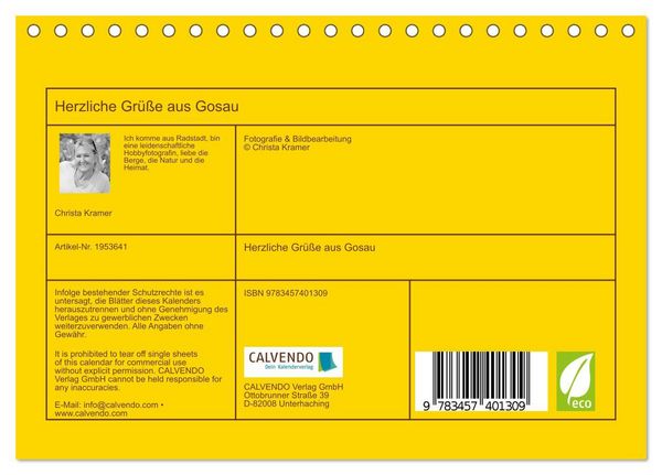 Produktbild: Herzliche Gr&uuml;&szlig;e aus Gosau (Tischkalender 2026 DIN A5 quer), CALVENDO Monatskalender