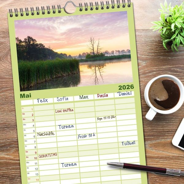 Produktbild: Familienplaner 2026 - Stille Naturmomente mit 5 Spalten (Wandkalender, 21 x 45 cm) CALVENDO