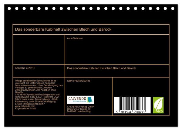 Produktbild: Das sonderbare Kabinett zwischen Blech und Barock (Tischkalender 2027 DIN A5 quer), CALVENDO Monatskalender