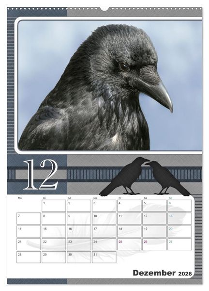 Produktbild: Kr&auml;hen - Clever notiert! Mit K&ouml;pfchen durchs ganze Jahr (hochwertiger Premium Wandkalender 2026 DIN A2 hoch), Kunstdruck in Hochglanz