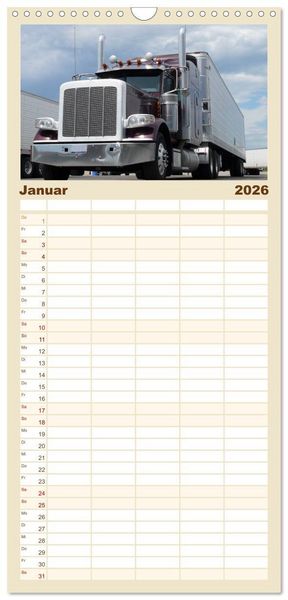 Produktbild: Familienplaner 2026 - US-Trucks. Faszination Langhauber mit 5 Spalten (Wandkalender, 21 x 45 cm) CALVENDO