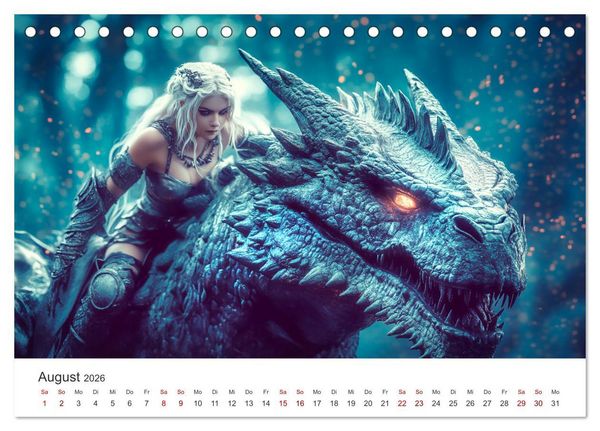 Produktbild: Kraft und Magie - Die Welt der Drachenkriegerinnen (Tischkalender 2026 DIN A5 quer), CALVENDO Monatskalender