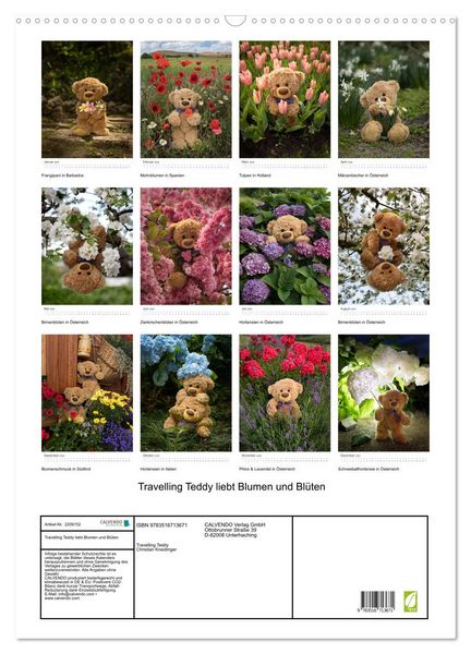 Produktbild: Travelling Teddy liebt Blumen und Bl&uuml;ten (Wandkalender 2026 DIN A2 hoch), CALVENDO Monatskalender