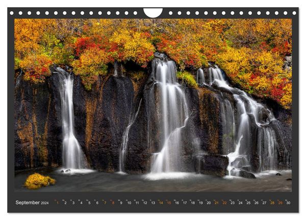 Island - Die schönsten Wasserfälle (Wandkalender 2024 DIN A4 quer), CALVENDO Monatskalender