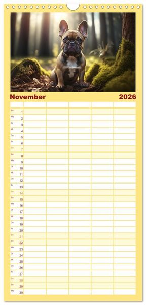 Produktbild: Familienplaner 2026 - Franz&ouml;sische Bulldoggen mit 5 Spalten (Wandkalender, 21 x 45 cm) CALVENDO
