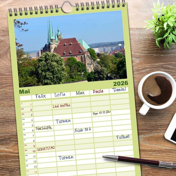 Produktbild: Familienplaner 2026 - Willkommen in ERFURT mit 5 Spalten (Wandkalender, 21 x 45 cm) CALVENDO