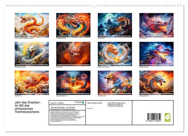 Produktbild: Jahr des Drachen - Im Stil des chinesischen Tierkreiszeichens (hochwertiger Premium Wandkalender 2026 DIN A2 quer), Kunstdruck in Hochglanz