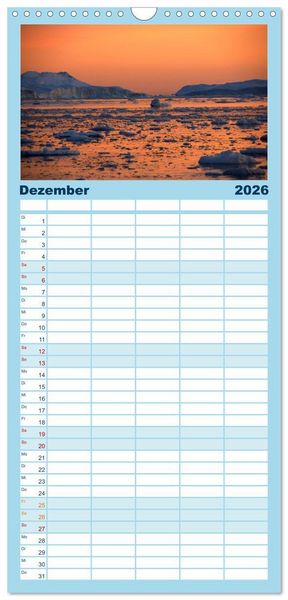 Produktbild: Familienplaner 2026 - EISIGE GIGANTEN in der DISKOBUCHT mit 5 Spalten (Wandkalender, 21 x 45 cm) CALVENDO