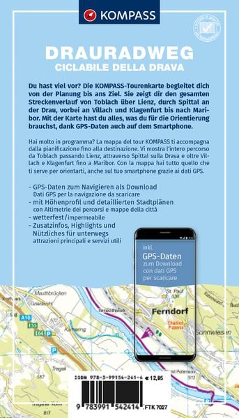 Produktbild: KOMPASS Fahrrad-Tourenkarte Drauradweg &ndash; Ciclabile della Drava 1:50.000