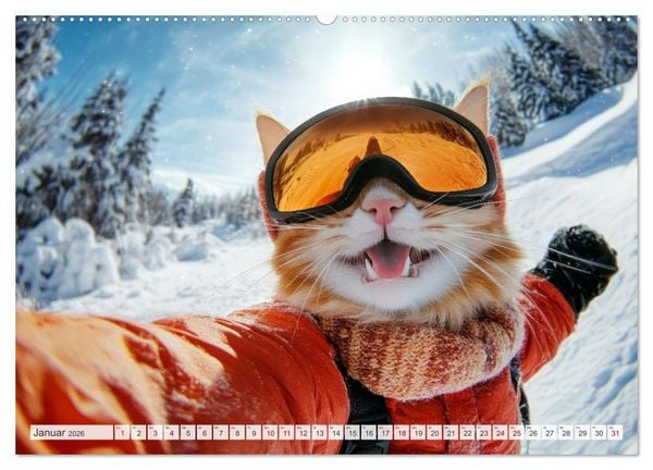 Produktbild: KATZEN-SELFIES Tierische Reiselust (hochwertiger Premium Wandkalender 2026 DIN A2 quer), Kunstdruck in Hochglanz