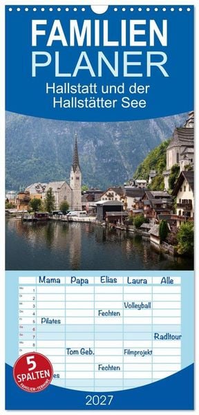 Produktbild: Familienplaner 2027 - Hallstatt und der Hallst&auml;tter See mit 5 Spalten (Wandkalender, 21 x 45 cm) CALVENDO