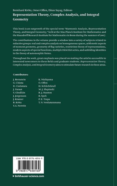 Produktbild: Representation Theory, Complex Analysis, and Integral Geometry