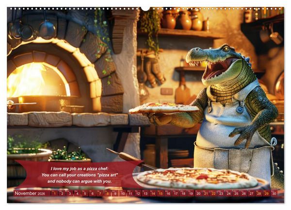 Produktbild: Funny charming animals as pizza chef (High Quality Premium Wall Calendar 2026 DIN A2 landscape),CALVENDO 12 Month Wall Calendar