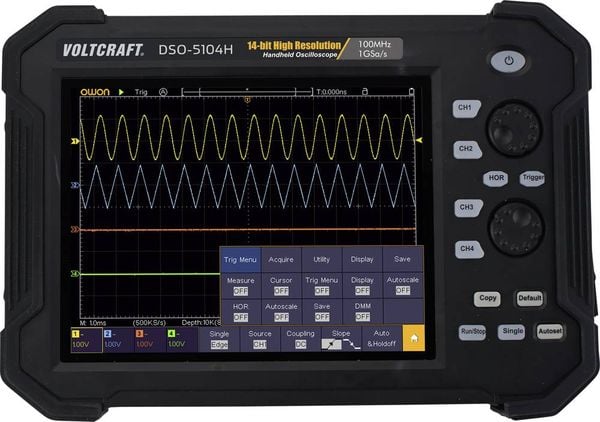 VOLTCRAFT DSO-5104H Hand-Oszilloskop 100 MHz 4-Kanal 1 GSa/s 40 Mpts 14 Bit Digital-Speicher (DSO), Handgerät 1 St.