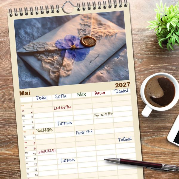 Produktbild: Familienplaner 2027 - Zeitgefl&uuml;ster mit 5 Spalten (Wandkalender, 21 x 45 cm) CALVENDO