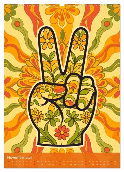 Produktbild: Flower Power Dreams - Retro 70s Art (Wandkalender 2026 DIN A2 hoch), CALVENDO Monatskalender