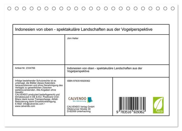 Produktbild: Indonesien von oben - spektakul&auml;re Landschaften aus der Vogelperspektive (Tischkalender 2027 DIN A5 quer), CALVENDO Monatskalender