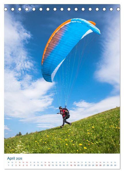 Produktbild: Paragliding - von gr&uuml;nen Wiesen zu schroffen Gletschen (Tischkalender 2026 DIN A5 hoch), CALVENDO Monatskalender