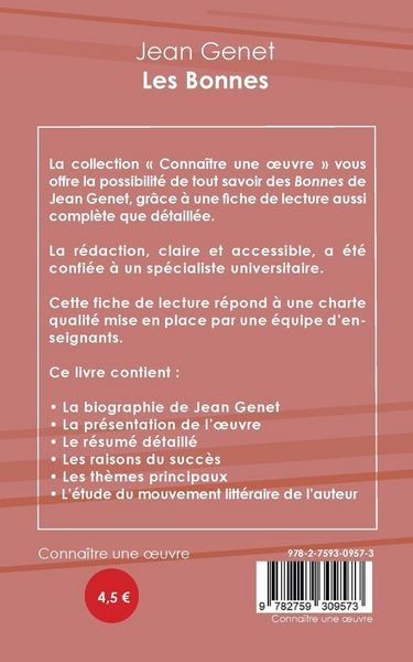 Produktbild: Fiche de lecture Les Bonnes de Jean Genet (analyse litt&eacute;raire de r&eacute;f&eacute;rence et r&eacute;sum&eacute; complet)