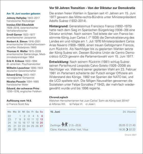 Produktbild: Chronik Tagesabrei&szlig;kalender 2027 - Kulturkalender - Personen, Ereignisse, Schaupl&auml;tze