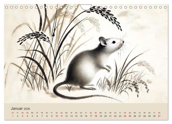 Produktbild: Chinesische Tierkreiszeichen - Kunstvolle KI-Tuschemalerei des Ostens (Wandkalender 2026 DIN A4 quer), CALVENDO Monatskalender