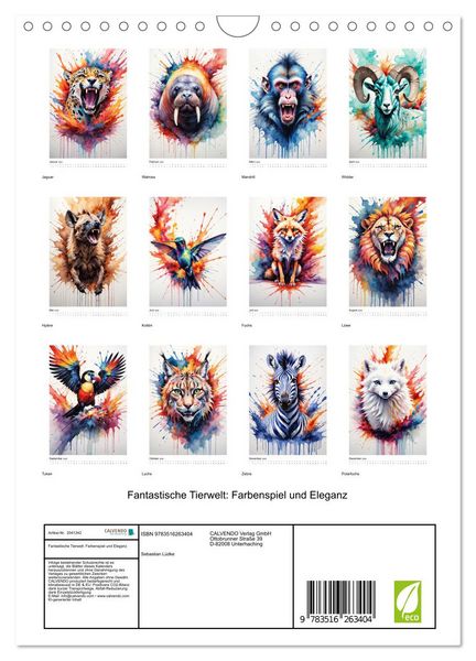 Produktbild: Fantastische Tierwelt: Farbenspiel und Eleganz (Wandkalender 2026 DIN A4 hoch), CALVENDO Monatskalender