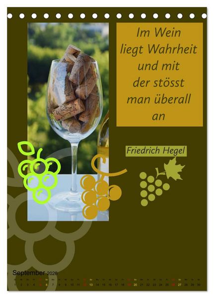 Produktbild: WEIN Weisheiten und Sprichworte (Tischkalender 2026 DIN A5 hoch), CALVENDO Monatskalender