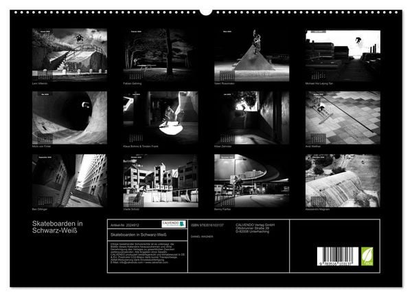 Produktbild: Skateboarden in Schwarz-Wei&szlig; (hochwertiger Premium Wandkalender 2026 DIN A2 quer), Kunstdruck in Hochglanz