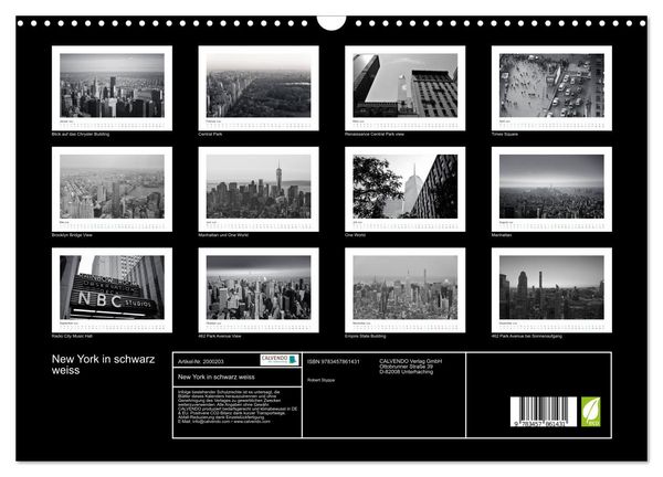 Produktbild: New York in schwarz weiss (Wandkalender 2026 DIN A3 quer), CALVENDO Monatskalender