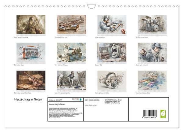 Produktbild: Herzschlag in Noten (Wandkalender 2026 DIN A3 quer), CALVENDO Monatskalender