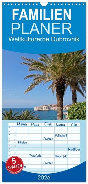 Produktbild: Familienplaner 2026 - Weltkulturerbe Dubrovnik mit 5 Spalten (Wandkalender, 21 x 45 cm) CALVENDO
