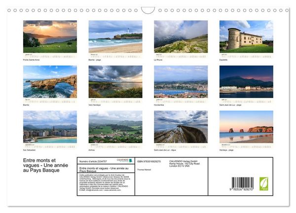 Produktbild: Entre monts et vagues - Une ann&eacute;e au Pays Basque (Calendrier mural 2027 DIN A3 vertical), CALVENDO calendrier mensuel
