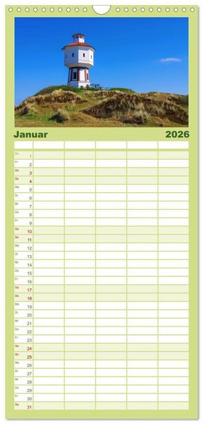 Produktbild: Familienplaner 2026 - Langeoog - Sch&ouml;nste Insel Ostfrieslands mit 5 Spalten (Wandkalender, 21 x 45 cm) CALVENDO