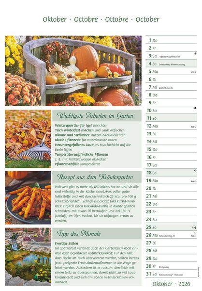 Produktbild: Das Gartenjahr 2026 - Bildkalender 23,7x34 cm - mit saisonalen Gartentipps und Rezepten - Ratgeber - Wandkalender - Küchenkalender - Alpha Edition